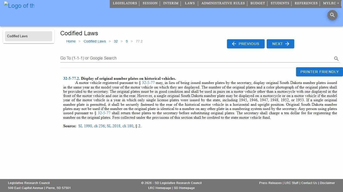 Codified Law 32-5-77.2 South Dakota Legislature